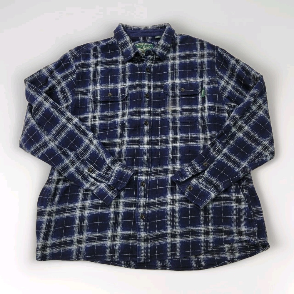 Woolrich Brawny Flannel Shirt Blue Mens Size XXL Plaid Logger Outdoor Retro 2XL